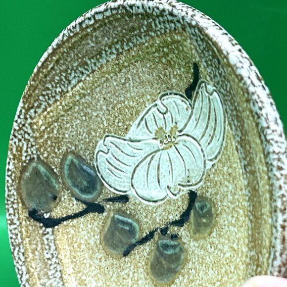 Artisan Made Pottery Ring Dish Trinket Tray Hand Painted Floral Flower Signed - Picture 11 of 11